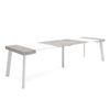 Mesa Consola Extensible, Mesa Comedor Plegable, 300, Para 14 Comensales, Patas De Madera, Estilo Moderno, Blanco Y Cemento