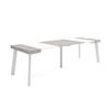 Mesa Consola Extensible, Mesa Comedor Plegable, 260, Para 12 Comensales, Patas De Madera, Estilo Moderno, Blanco Y Cemento