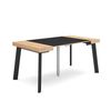 Mesa Consola Extensible, Mesa Comedor Plegable, 160, Para 8 Comensales, Patas De Madera, Estilo Moderno, Roble Y Negro