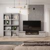 Muebles De Salón Para Tv, Conjunto De Muebles Comedor, 320x186x35cm, Para Tv Hasta 80", Chimenea Eléctrica, Estilo Moderno, Cemento