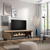 Mueble Tv, Televisión, Muebles De Salón, Almacenaje, 210, Para Tv Hasta 80", Chimenea Eléctrica Xxl, Diseño Industrial, Estilo Moderno, Roble