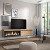 Mueble Tv, Televisión, Muebles De Salón, Almacenaje, 210, Para Tv Hasta 80", Chimenea Eléctrica Xxl, Colgado, Suspendido, Estilo Moderno, Roble