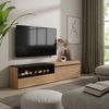 Mueble Tv, Televisión, Muebles De Salón, Almacenaje, 200x45x35cm, Para Tv Hasta 80", Chimenea Eléctrica, Estilo Moderno, Roble