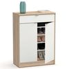 Briebe Zapatero Entrada Recibidor, Mueble Auxiliar Estrecho Dormitorio, 2 Puertas, 1 Cajón 101x75x36 Cm (alto X Ancho X Profundo), 20 Pares Zapatos, Domus Blanco Alto Brillo / Roble Cambrian