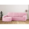 Funda De Sofá Elástica Adaptable. Modelo Rustica. Chaise Longue Brazo Largo Izquierda Rosa