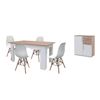 Pack Mesa De Comedor Fija Blanco Y Cambria + 4 Sillas Blanco + Aparador Joana 2 Puertas Blanco Y Cambria