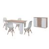 Pack Mesa De Comedor Fija Blanco Y Cambria + 4 Sillas Blanco + Aparador Joana 2 Puertas Y 4 Cajones Blanco Y Cambria