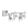 Pack Mesa De Comedor Extensible Blanco + 4 Sillas Blanco + Aparador Joana 2 Puertas Blanco Y Cambria