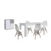 Pack Mesa De Comedor Extensible Blanco + 4 Sillas Blanco + Aparador Joana 2 Puertas Blanco Y Cemento