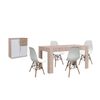 Pack Mesa De Comedor Extensible Cambria + 4 Sillas Blanco + Aparador Joana 2 Puertas Blanco Y Cambria