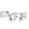 Pack Mesa De Comedor Extensible Blanco + 4 Sillas Blanco + Aparador Joana 3 Puertas Blanco Y Cemento