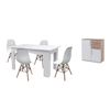 Pack Mesa De Comedor Fija Blanco + 4 Sillas Blanco + Aparador Joana 2 Puertas Blanco Y Cambria