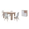 Pack Mesa De Comedor Fija Cambria + 4 Sillas Blanco + Aparador Joana 2 Puertas Blanco Y Cambria