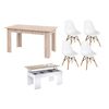 Pack Ahorro: Mesa De Comedor Cambria + 4 Sillas Blanco + Mesa De Centro Blanco Y Cambria