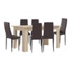 Pack Mesa De Comedor O Cocina Blanco Y Cambria + 6 Sillas En Polipiel/metal Marron