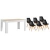 Pack Mesa Extensible De Comedor O Cocina Blanco Y Cambria + 6 Sillas Nordic Negro