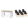 Pack Mesa Fija De Comedor O Cocina Blanco Y Cambria + 6 Sillas Nordic Negro