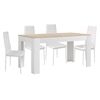 Mesa Extensible De Comedor O Cocina Blanco Y Cambria + 4 Sillas En Polipiel/metal Blanco