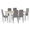 Pack Mesa De Comedor O Cocina Blanco Y Cambria + 6 Sillas En Polipiel/metal Gris