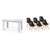 Pack Mesa Fija De Comedor O Cocina Blanco + 6 Sillas Nordic Negro