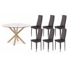 Pack Mesa Redonda De Cristal Templado + 6 Sillas Polipiel/metal Marron 120x75 Cm