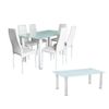 Pack Elegance: Mesa De Cristal Templado + 6 Sillas Polipiel + Mesa De Centro De Cristal Templado Blanco