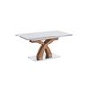 Mesa Extensible De Cristal Templado 160 A 200cm Gia. Comedor O Cocina, Blanco Y Roble