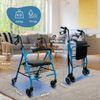 Andador Para Ancianos Mobiclinic Plegable Con Frenos Aluminio Con Cesta Y Asiento 4 Ruedas Escorial Azul