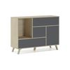 Aparador Salón Comedor, Mueble Auxiliar Buffet Wind 1 Puerta, 3 Cajones, Color Estructura Puccini Y Color Puerta Y Cajones Gris Antracita, 120x40x86cm.