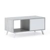 Mesa De Centro Baja Con Puertas, Salón Comedor, Modelo Wind, Color Estructura Cemento, Color Puertas Blanco Mate,  92x50x45cm De Altura.