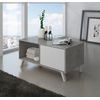 Mesa De Centro Baja Con Puertas, Salón Comedor, Modelo Wind, Color Estructura Cemento, Color Puertas Blanco Mate,  92x50x45cm De Altura.