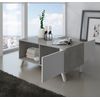 Mesa De Centro Baja Con Puertas, Salón Comedor, Modelo Wind, Color Estructura Cemento, Color Puertas Blanco Mate,  92x50x45cm De Altura.