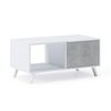 Mesa De Centro Baja Con Puertas, Salón Comedor, Modelo Wind, Color Estructura Blanco Mate , Color Puertas Cemento,  92x50x45cm De Altura.