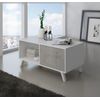 Mesa De Centro Baja Con Puertas, Salón Comedor, Modelo Wind, Color Estructura Blanco Mate , Color Puertas Cemento,  92x50x45cm De Altura.