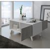 Mesa De Centro Baja Con Puertas, Salón Comedor, Modelo Wind, Color Estructura Blanco Mate , Color Puertas Cemento,  92x50x45cm De Altura.