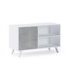 Mueble Tv De Salón Comedor, Modelo Wind, Color Estructura Blanco Mate, Color Puerta Cemento,  95x40x57cm