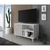 Mueble Tv De Salón Comedor, Modelo Wind, Color Estructura Blanco Mate, Color Puerta Cemento,  95x40x57cm