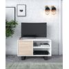 Mueble Tv 100 Con Puerta Izquierda, Salón Comedor, Modelo Wind, Color Estructura Blanco, Color Puerta Roble, Medidas 95x40x57cm De Altura.