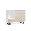 Aparador Salón Comedor, Mueble Auxiliar Buffet Wind 1 Puerta, 3 Cajones, Color Estructura Blanco Y Color Puerta Y Cajones Roble. Medidas: 120x40x86cm.