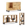 Conjunto De Muebles, Set De Muebles De Entrada Loft-rustico-buffet-estanteria-salon-comedor-mueble Auxiliar-roble Estructura - Negro Patas