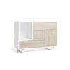 Aparador Salón Comedor, Mueble Auxiliar Buffet Wind 1 Puerta, 3 Cajones, Color Estructura Blanco Y Color Puerta Y Cajones Roble. Medidas: 120x40x86cm.