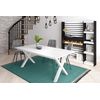 Mesa De Comedor, 10 Comensales, 200, Robusta Y Estable Gracias A Su Estructura Y Patas Macizas, Ideal Para Reuniones Familiares, Blanco, Estilo Industrial