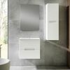 Mueble De Baño Con Lavabo, Espejo Y Aplique Led, Mod. Victoria 80x45 Cm  Acabado Blanco Mate 2 Cajones Suspendido