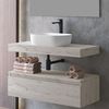 Mueble De Baño Con Lavabo, Espejo Y Aplique Led, Mod. Muro 80x45 Cm  Acabado Roble Gris Mate 1 Cajón Suspendido