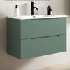 Mueble De Baño Con Lavabo, Espejo Y Aplique Led, Mod. Boreal 60x45 Cm  Acabado Verde Lago Mate 2 Cajones Suspendido