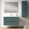 Mueble De Baño Con Lavabo, Espejo Y Aplique Led, Mod. Boreal 100x45 Cm  Acabado Azul Oceano Mate 2 Cajones Suspendido