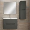 Mueble De Baño Con Lavabo, Espejo Y Aplique Led, Mod. Victoria 100x45 Cm  Acabado Grafito Mate 2 Cajones Suspendido