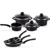 Bateria De Cocina 7 Piezas + Set Juego 3 Sartenes 18-20-24cm, Acero Vitrificado 820ºc, Libre Pfoa Negro  Magefesa Kenia