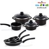 Bateria De Cocina 7 Piezas + Set Juego 3 Sartenes 18-20-24cm, Acero Vitrificado 820ºc, Libre Pfoa Negro  Magefesa Kenia