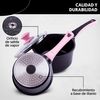 Cazo De Aluminio Fundido Antiadherente Con Tapa De Cristal Y Asas De Silicona De 18 Cm La Moustache Negro Y Rosa